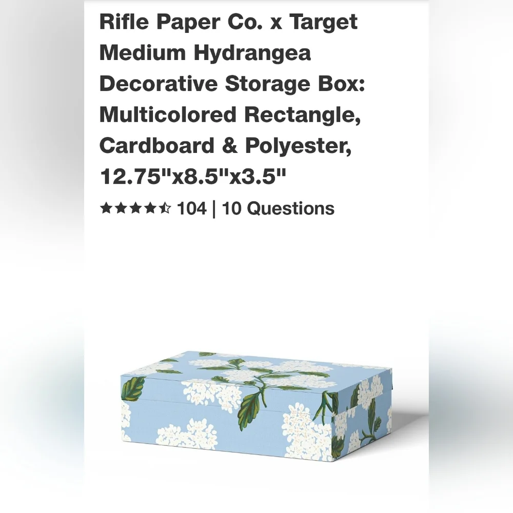 NWT Rifle Paper Co x Target Medium Hydrangea Storage Box LIMITED EDITION - Picture 2 of 7